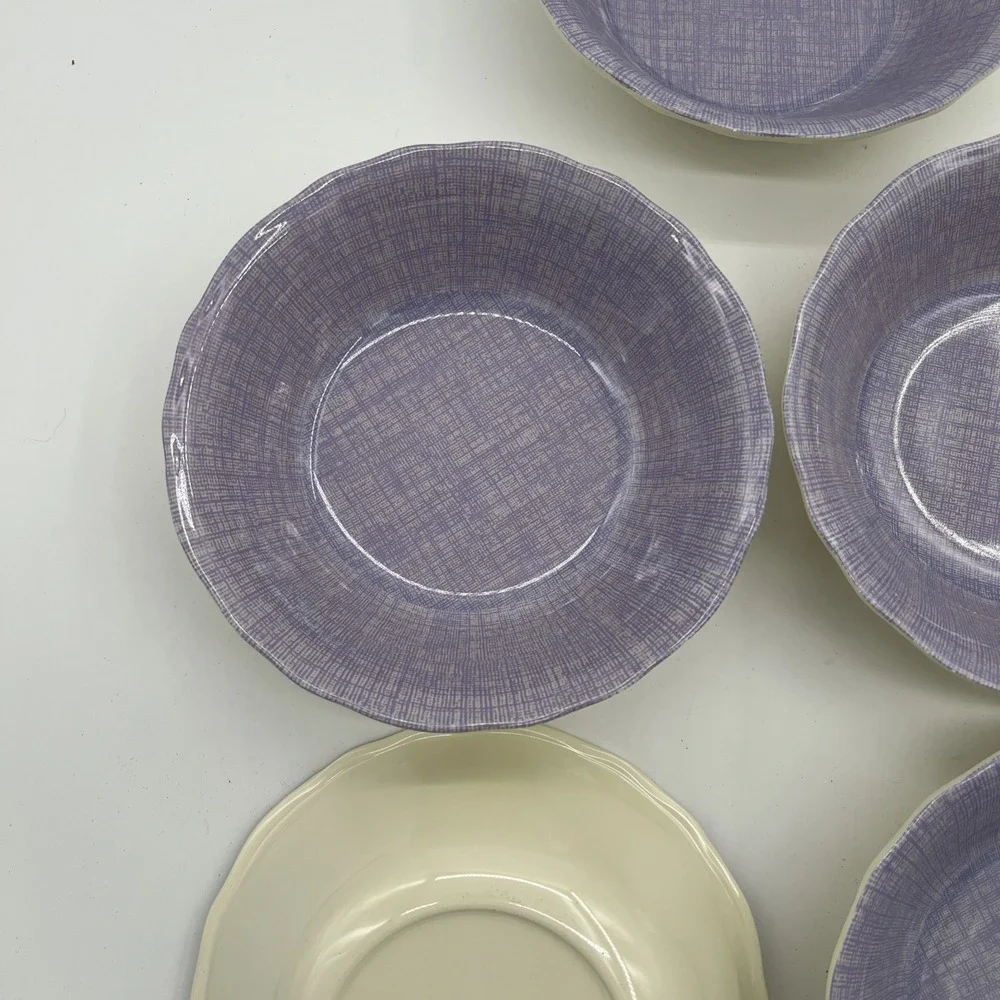Target Home Melamine Bowls Purple White Plaid~Beige Bottom~ Set Of‎ 5~EUC